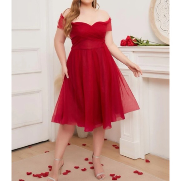Luxe plus size off shoulder party holiday formal evening dress - Picture 4 of 6